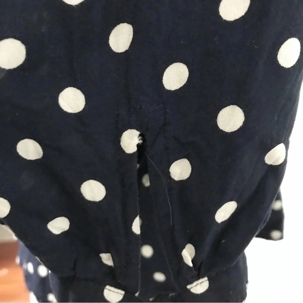 J. Crew Blue Polka Dot Smocked Puff Sleeve Blouse Size Small